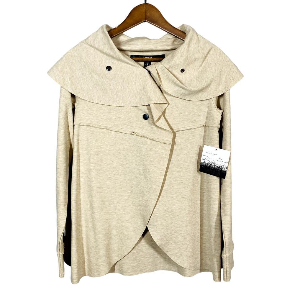 NEW! Kensie Offset Snap Front Cowl Neck Cardigan Long Sleeve Casual Cream - S